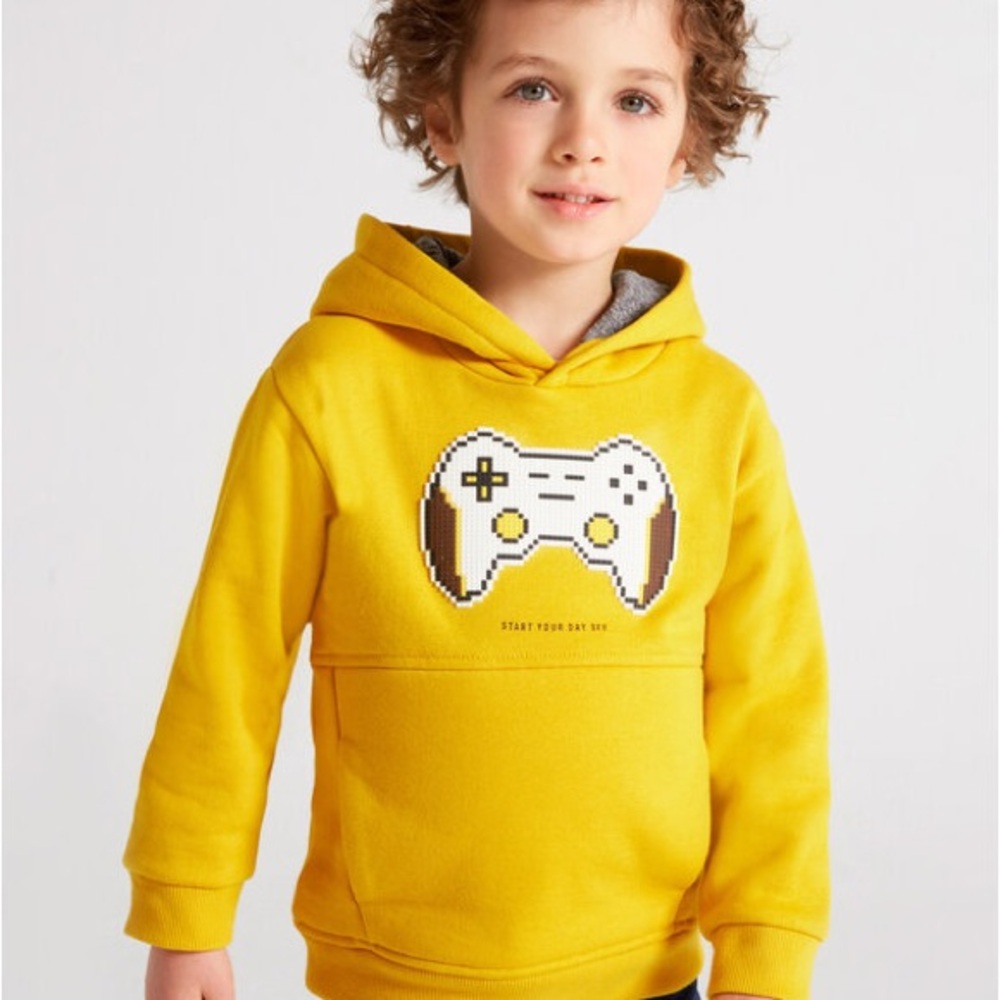 Size 3 Years Boys Mayoral Yellow Gaming Graphic Hoodie Sweatshirt